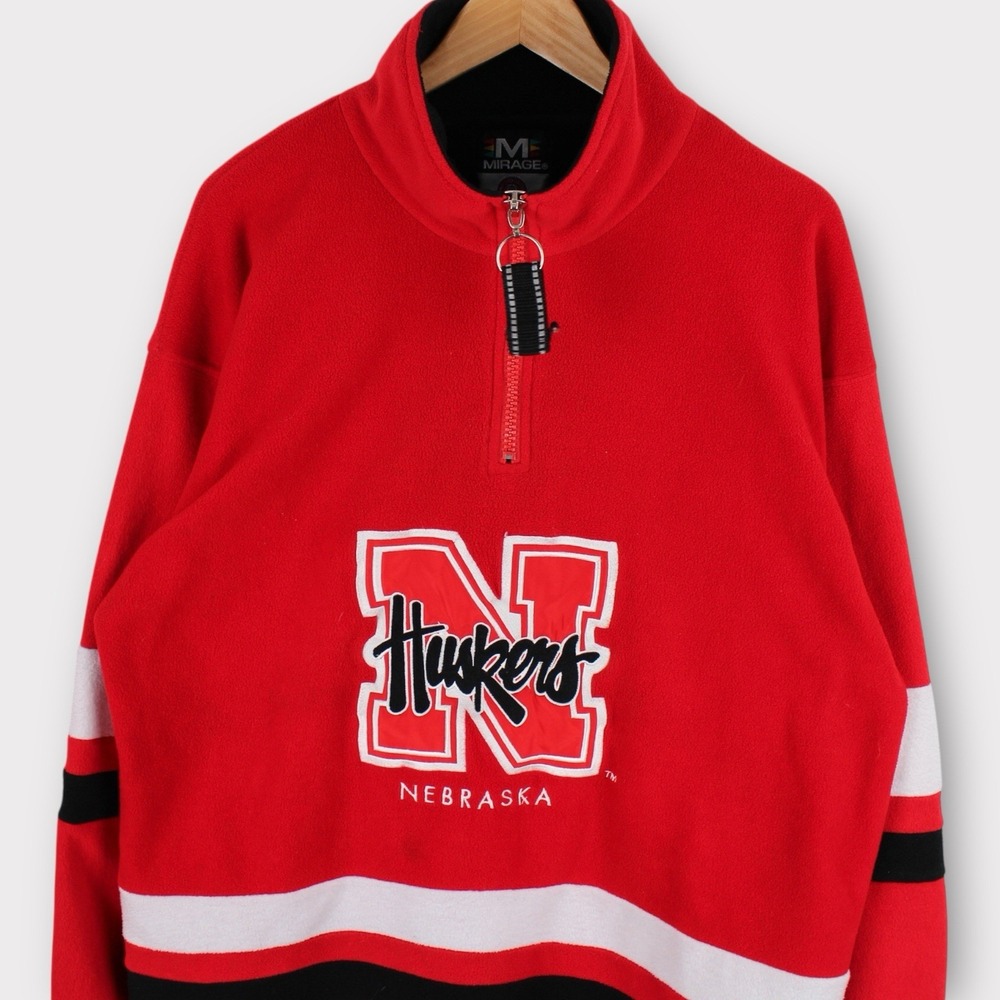 Vintage Nebraska Huskers Mirage Fleece 1/4 Zip Red Pullover Large Oversized - Picture 2 of 5